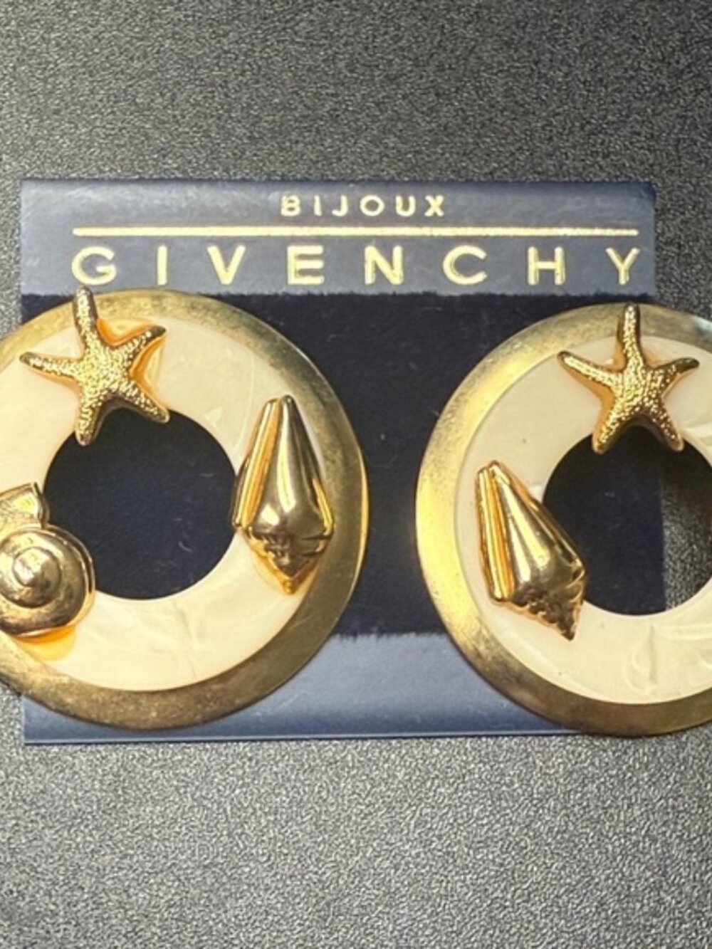 Vintage Funky Starfish & Sea Shell (Gold Plated w/ Acrylic Enamel) Earrings